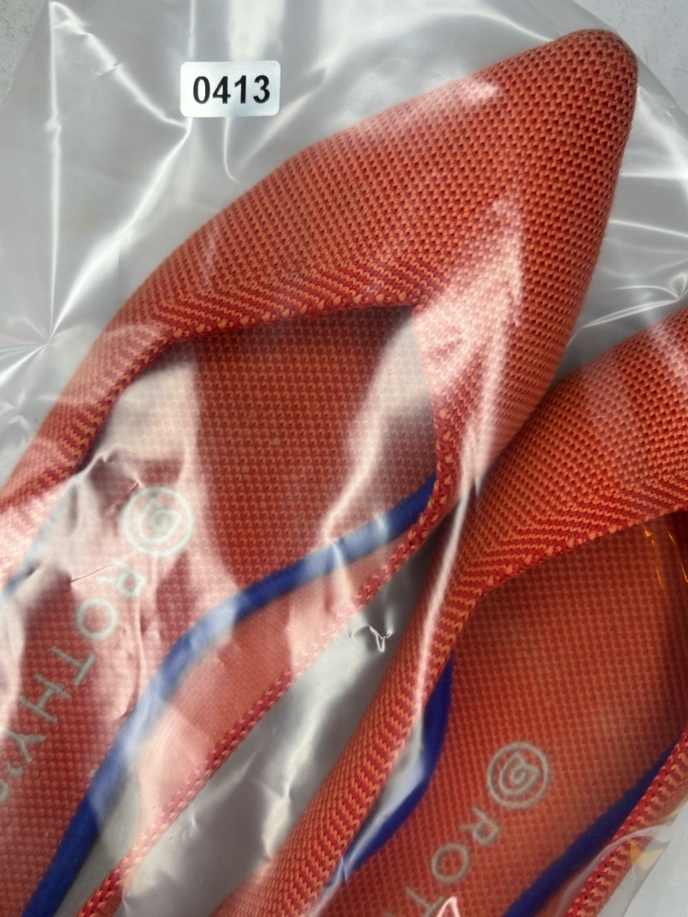 Rothy's The Point Ballet Flats- Permission Orange with Blue Trim- Retired & Rare - Picture 12 of 12